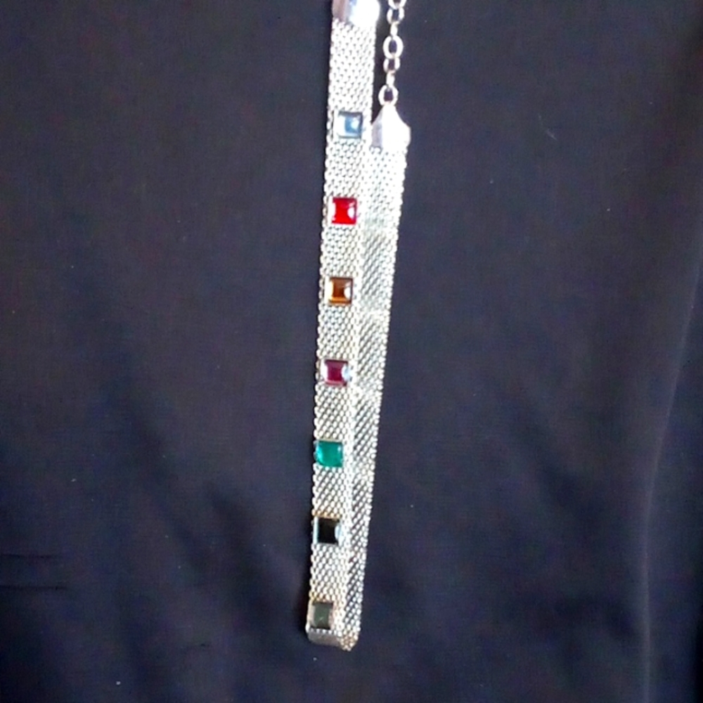 Vintage silver choker necklace with colorful beads